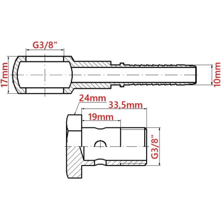 ZAKUWKA OCZKOWA 3/8 DN10 + ŚRUBA 3/8 BANJO