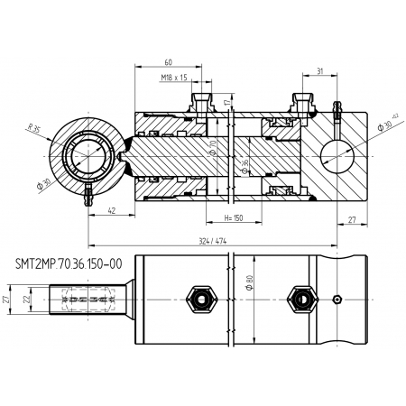 SIŁOWNIK HYDRAULICZNY CYLINDER DO TUZa 70x35 SKOK 150