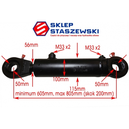 MOCNY SIŁOWNIK HYDRAULICZNY CYLINDER SKOK 200