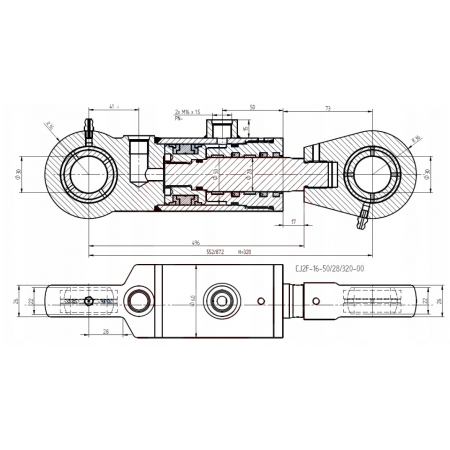 Siłownik Hydrauliczny 50x28 Skok 320 + Mocowania