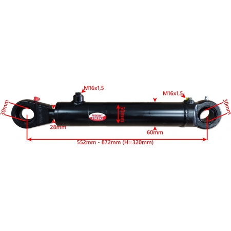 Siłownik Hydrauliczny 50x28 Skok 320 + Mocowania