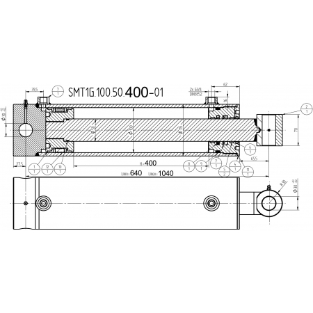MOCNY SIŁOWNIK HYDRAULICZNY SMT1G 100x50 SKOK 400 2-STR
