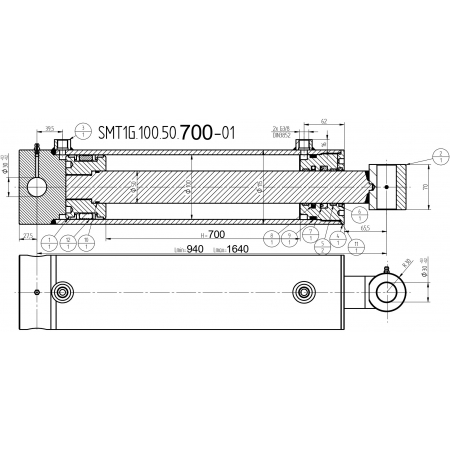 MOCNY SIŁOWNIK HYDRAULICZNY SMT1G 100x50 SKOK 700 2-STR