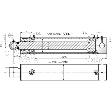 SIŁOWNIK HYDRAULICZNY SMT1G 80x45 SKOK 500 2-STR