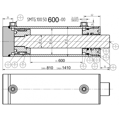 MOCNY SIŁOWNIK CYLINDER HYDRAULICZNY SMTG 100x50 SKOK 600