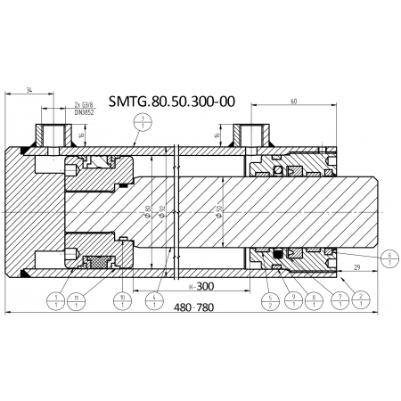 SIŁOWNIK CYLINDER HYDRAULICZNY SMTG 80x50 SKOK 300