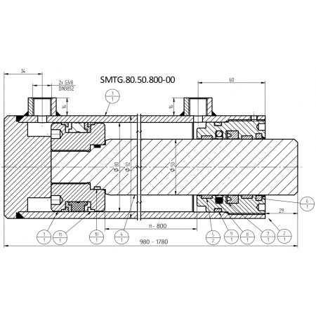 SIŁOWNIK CYLINDER HYDRAULICZNY SMTG 80x50 SKOK 800