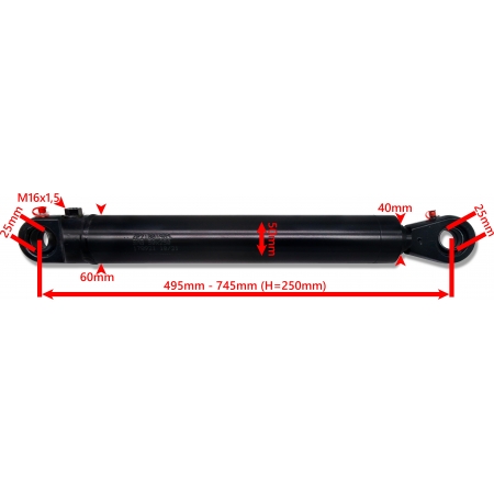SIŁOWNIK HYDRAULICZNY TŁOK 50x40 SKOK 250 U25 JEDNOSTRONNY