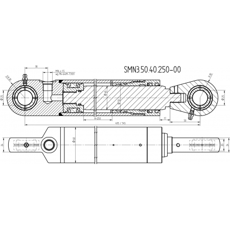 SIŁOWNIK HYDRAULICZNY TŁOK 50x40 SKOK 250 U25 JEDNOSTRONNY