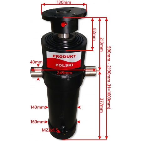 SIŁOWNIK HYDRAULICZNY PRZYCZEP 1600mm 12T WYWRÓT NA TYŁ + MOCOWANIA