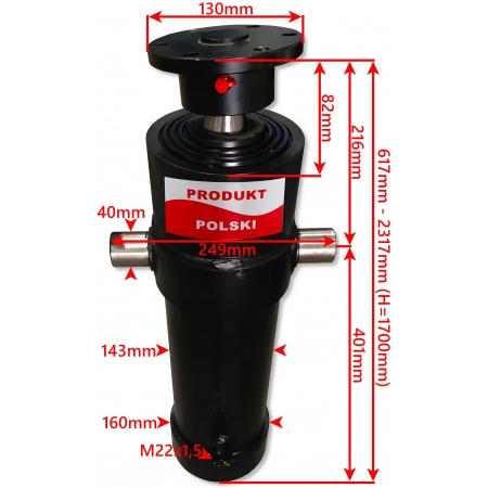 SIŁOWNIK HYDRAULICZNY PRZYCZEP 1700mm 12T WYWRÓT NA TYŁ + MOCOWANIA