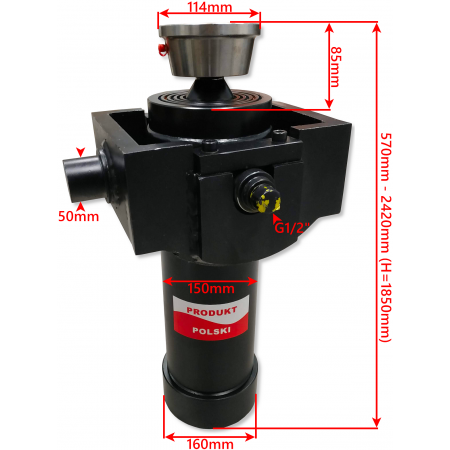 SIŁOWNIK HYDRAULICZNY PRZYCZEP 1850mm 14T WYWRÓT NA 3 STRONY + TULEJKI FI 50 mm